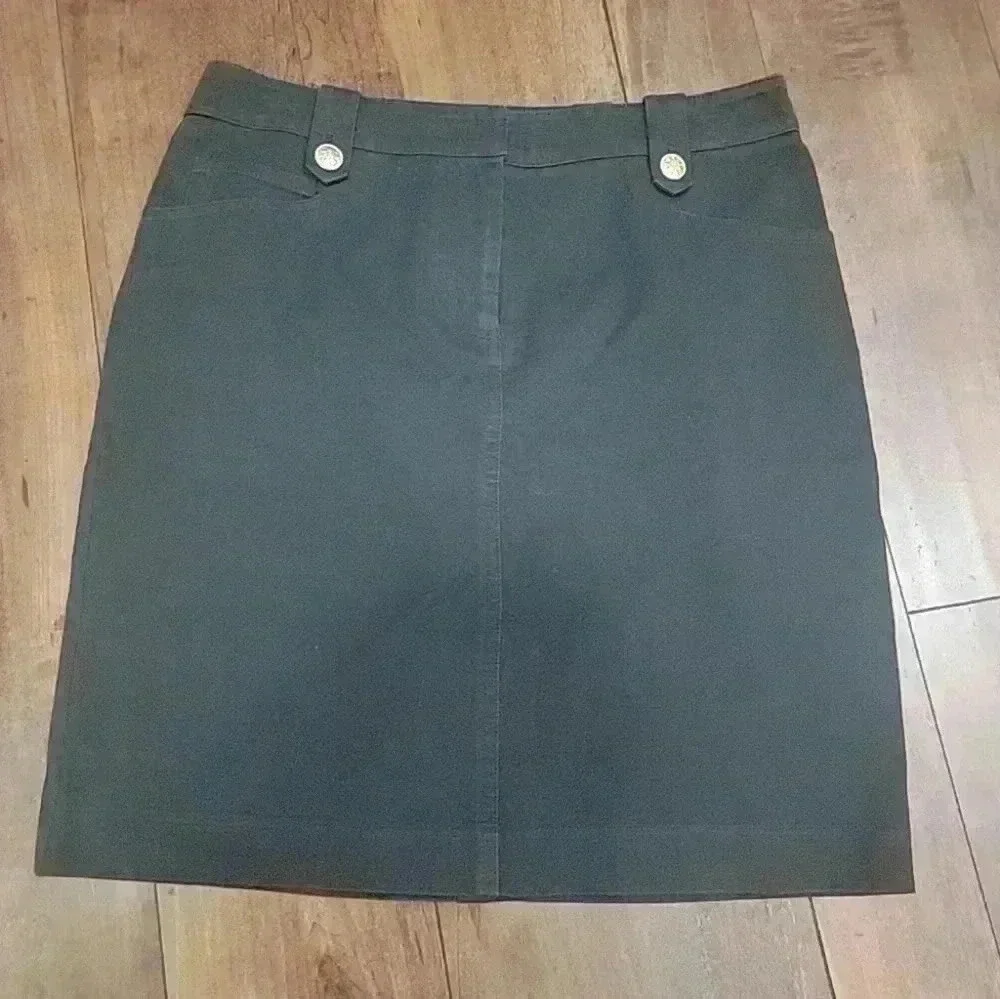 J. McLaughlin Black Pencil Skirt SZ 6 Gold Buttons Pockets NAUTICAL